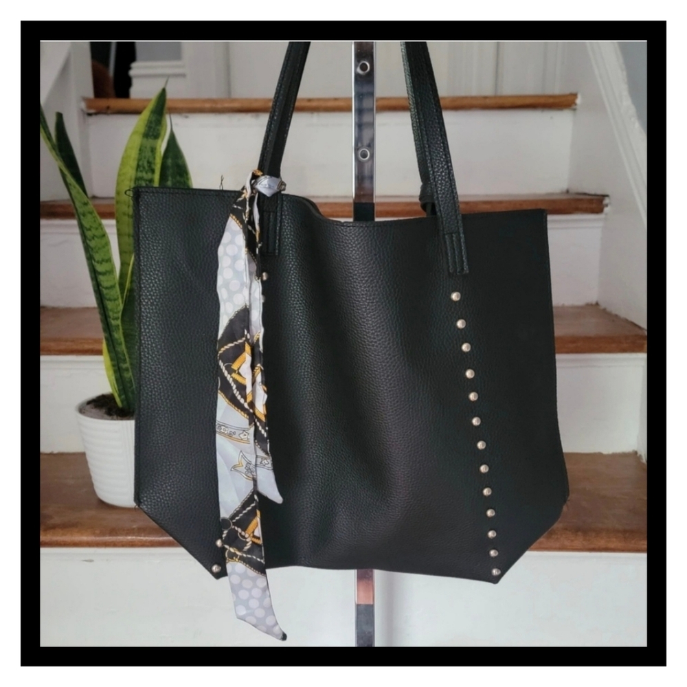 Womens Black Vegan Leather Organizer Handbag & Wallet
